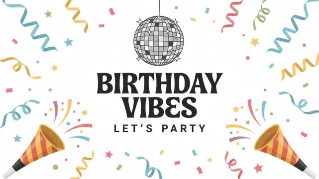 Animated 2D flat graphic happy birthday on white background