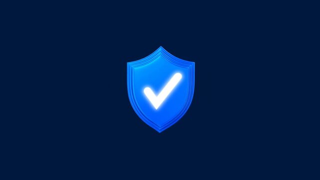 Blue shield symbol centered on dark background representing security and protection