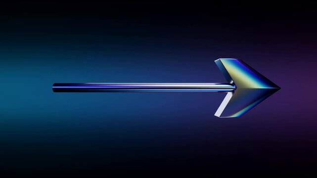 Metallic rightpointing arrow shape against blue and purple gradient background with copy space