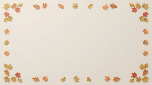 Autumn leaves border frame arranged on a plain light background with central copy space for text