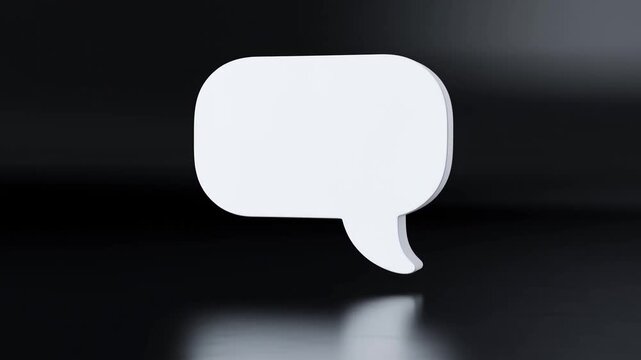 White speech bubble icon displayed above a reflective black surface in dark space