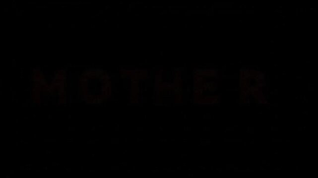 Bold orange text spelling the word mother on a stark black background bright uppercase letters