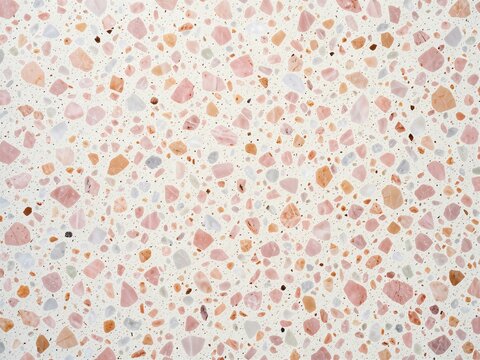 Warm Pastel Stone Terrazzo Seamless Surface Texture Background with Pink Chips