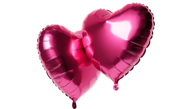 pink heart shape balloons with shadow cut out isolated on 8k resolution transparent white background PNG. AI GENERATED.
