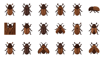 Fototapeta premium Bark beetle icons showing wood tunneling and tree damage