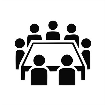 Meeting silhouette icon with people around a table on a white background