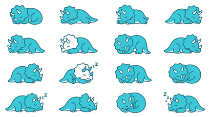 Blue triceratops sleeping and resting poses set. © arlo