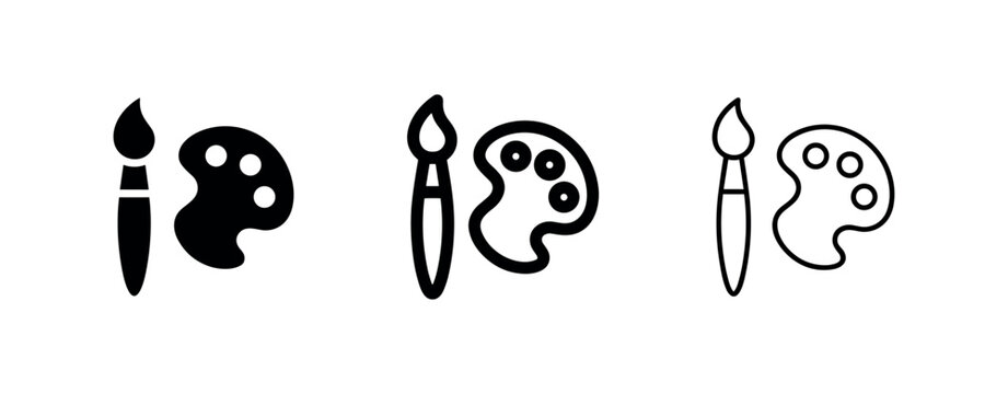 Art paint palette and brush icon set.