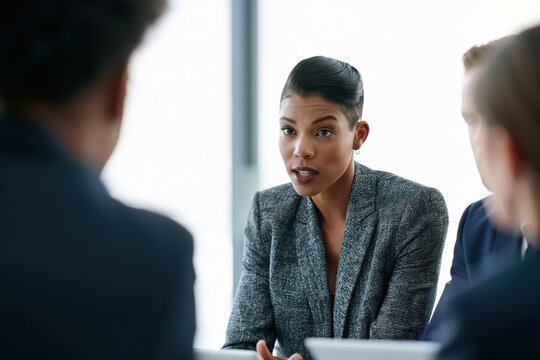 Confident Female Executive Leading a Collaborative Business Discussion in a Modern Office