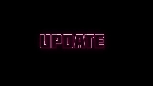 Vibrant pink neon update text sign glowing against a solid deep black background for digital
