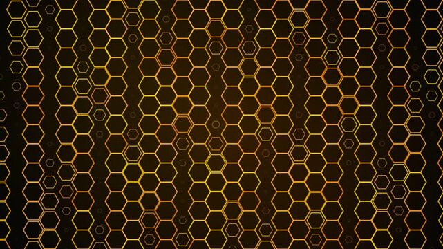 Golden glowing honeycomb hex tech pattern motion background loop animation