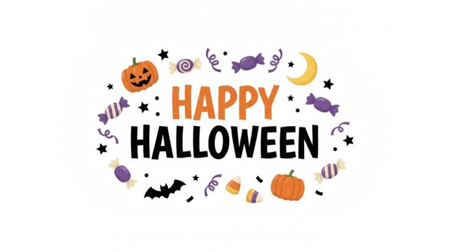 Animated Halloween pumpkin and star icons floating on a white background