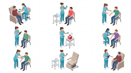 Fototapeta premium Medical vaccination and patient treatment isometric set