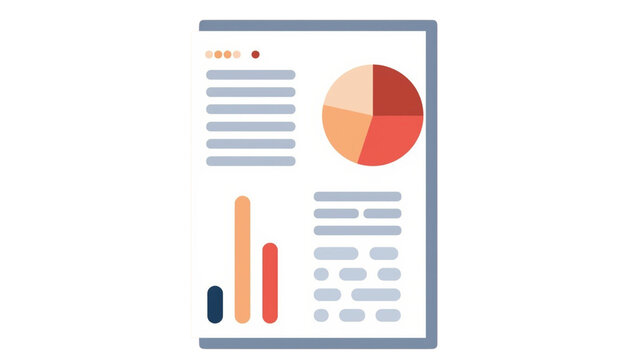 Minimalist business report icon with pie chart and bar graph. Flat vector financial document. Professional data analytics infographic.