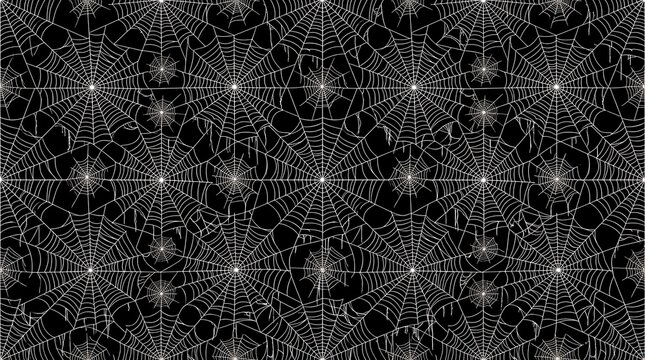 Intricate white spider web pattern on a solid black background for graphic design