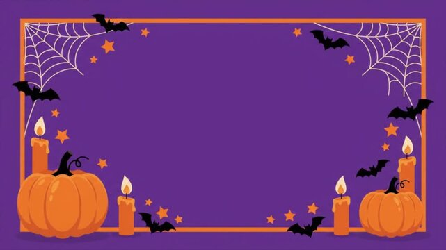 Abstract purple Halloween background with animated pumpkin corner frame elements