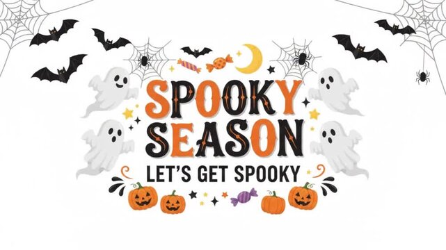 Abstract 2D flat animation of a spooky season on white background