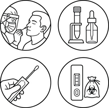 Covid 19 Nasal Swab Test Icon Set with Medical Laboratory Equipment Rapid Antigen Testing Symbols for Healthcare Websites and Medical Apps