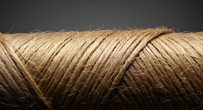 Close-up view of natural jute string cord texture with material background close-up packaging
