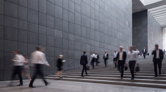Business People Walking on Modern Corporate Steps