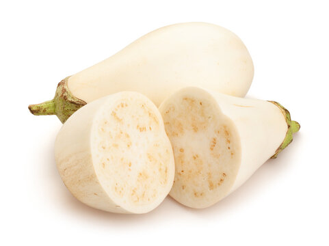 sliced white eggplant path isolated on white