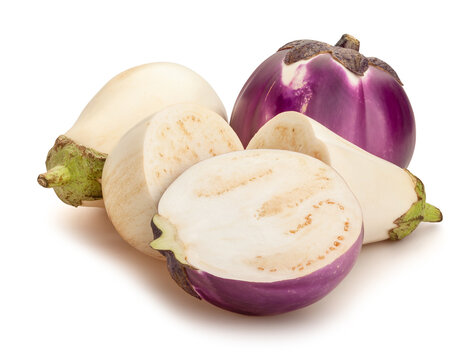 sliced eggplant mix path isolated on white