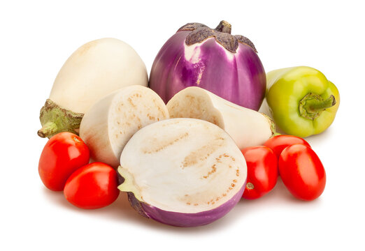 sliced eggplant vegetable mix path isolated on white