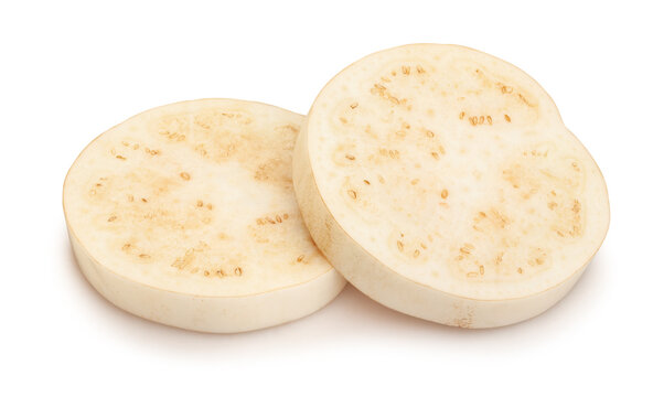 sliced white eggplant path isolated on white