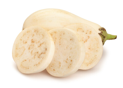 sliced white eggplant path isolated on white