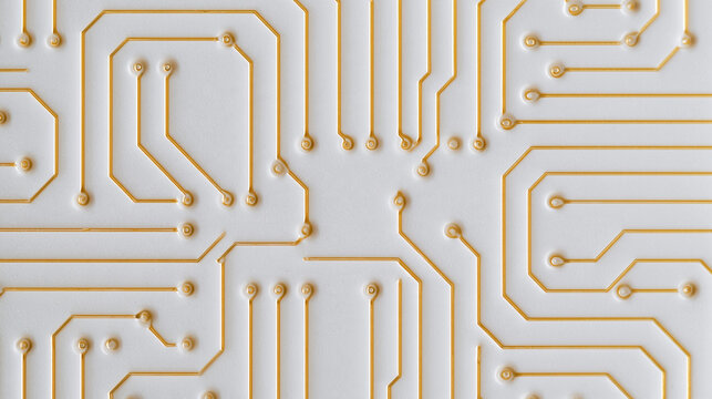 Minimalist Gold Circuit Board Pattern on White Background