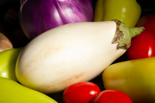 white eggplant vegetable mix on black background