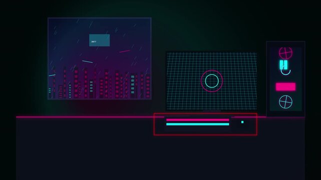 Rectangular panel slides open to reveal a glowing cyan insert on a black background sliding