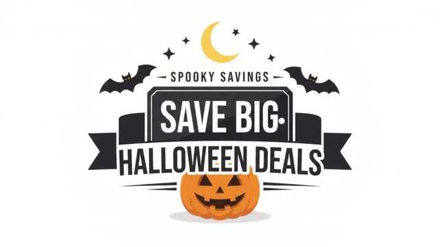 2d flat animation of a Halloween big deals on a white background