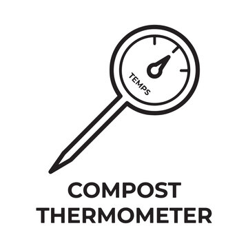Compost thermometer icon a black line drawing on a white background