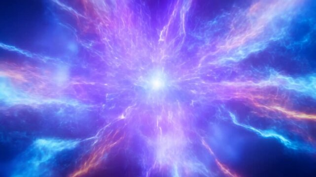 Bright Blue Light Glowing in Dark Space with Hazy Rays and Fine Particles