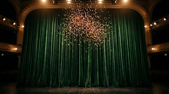A festive green curtain backdrop perfect for a happy birthday celebration or elegant stage event background