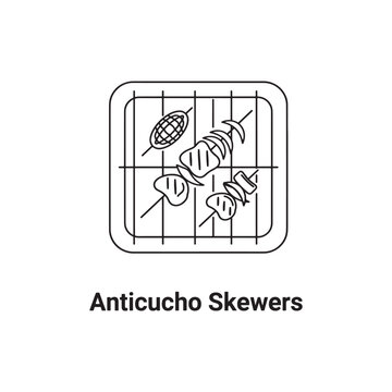 Anticucho skewers depicted as a linear vector illustration