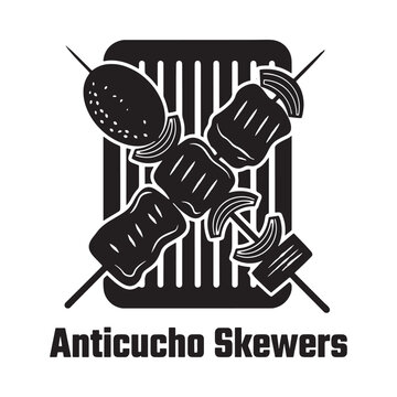 Anticucho skewers and grill silhouette on a white background