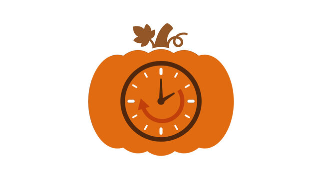 Stylized pumpkin illustration featuring an integrated clock face symbol for autumn.