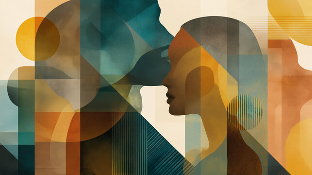 Multicolored Abstract Geometric Polygon Background with Striped Shapes and 3D Artistic Effect