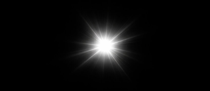 Brilliant white starburst flare with intense radial rays and radiant central glow