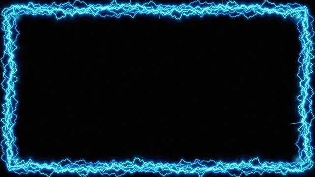 Electric blue lightning rectangular frame seamless loop. 4K Video