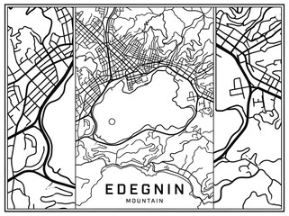 Fototapeta premium Minimalist Black and White Map Art of Edegnin Mountain, Triptych Style Road and Topography Illustration