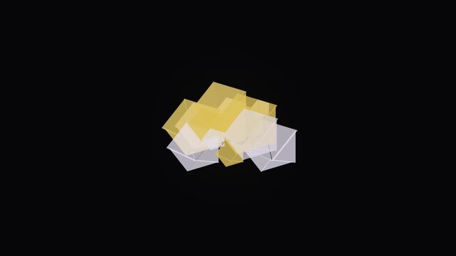 Abstract rotating 3D geometric shapes in gold and white