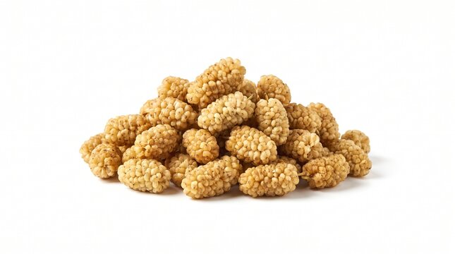 Mound of Sweet Organic Dried White Mulberries on White Backgroun