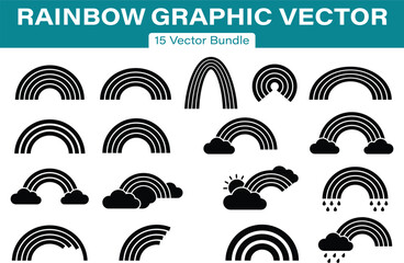 Obraz premium Rainbow Weather Graphics Solid Black Silhouette Set of 15 Rainbow Vector Clipart
