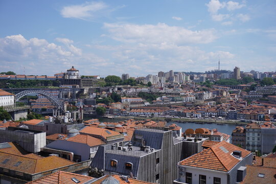 tile roofs in porto portugal on a sunny day
