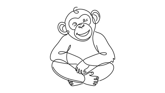 Monkey sitting white background smiling.