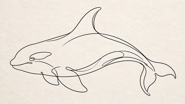 Orca white background black line art.