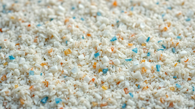 Recycled polypropylene flakes texture with seamless field and cool blue